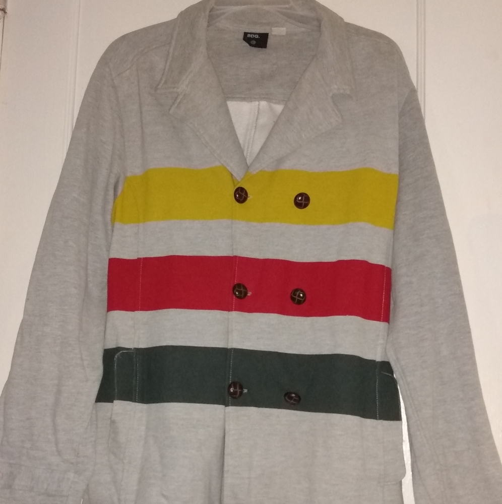 BDG Wool 3 Stripes(yellow,red, green) 6 Button Peacoat jacket